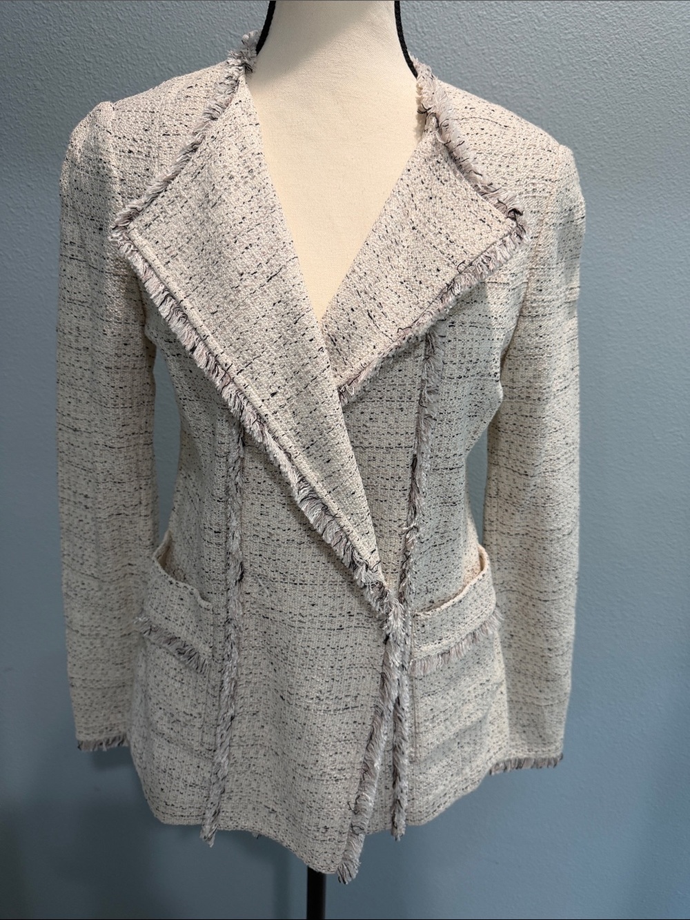 St. John Cream Tweed Fringe Blazer